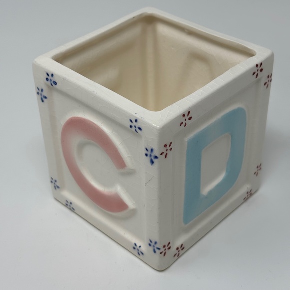 Small Cube Baby Block Planter A B C D Ivory Pink Blue RELPO 475C Crazing 1960's - Picture 3 of 6